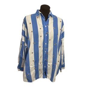 Vilagallo Stripped Bees Button Down Cotton Top Size XL EU 44 Breathable Resort